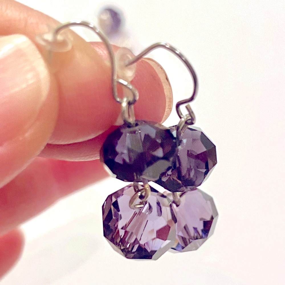 Two Sets of Purple Crystal Pierced Earrings